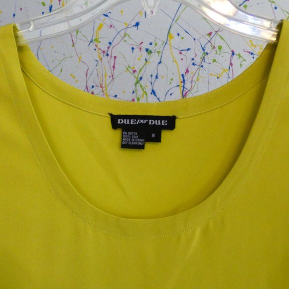 3 for $50💚 Due Per Due Yellow 100% Silk Sleeveless Top Size 8 - Picture 3 of 3